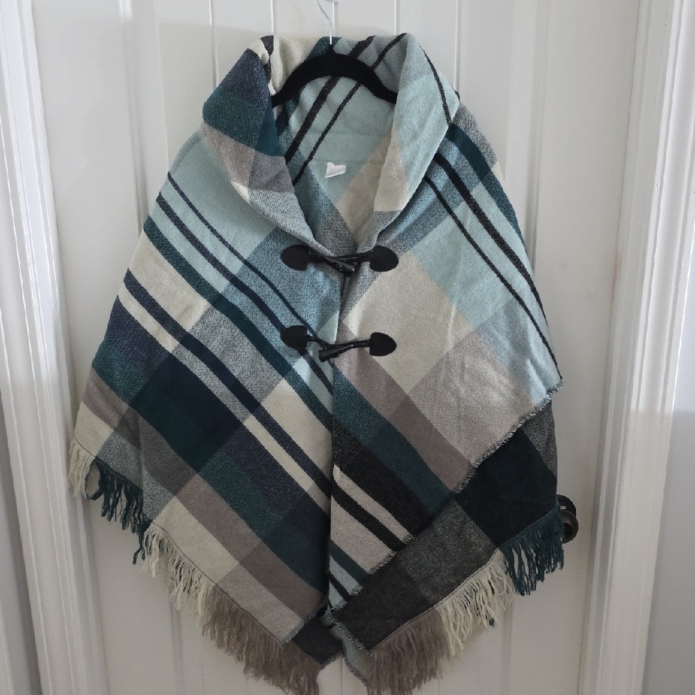 Plaid Poncho with Toggle Closure